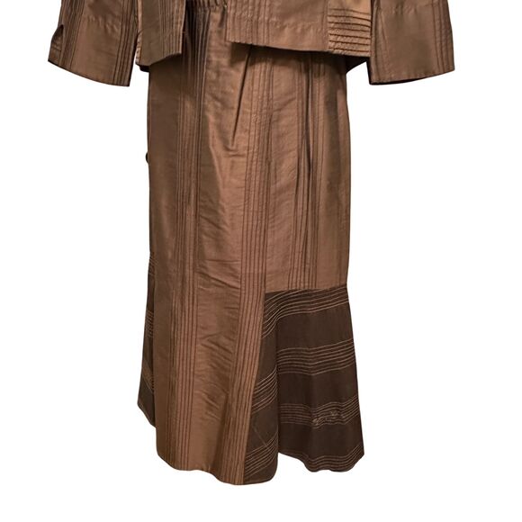 Emmelle New York Silk Skirt and Jacket Set Size S Chocolate Brown Quiet Luxury - Picture 6 of 7